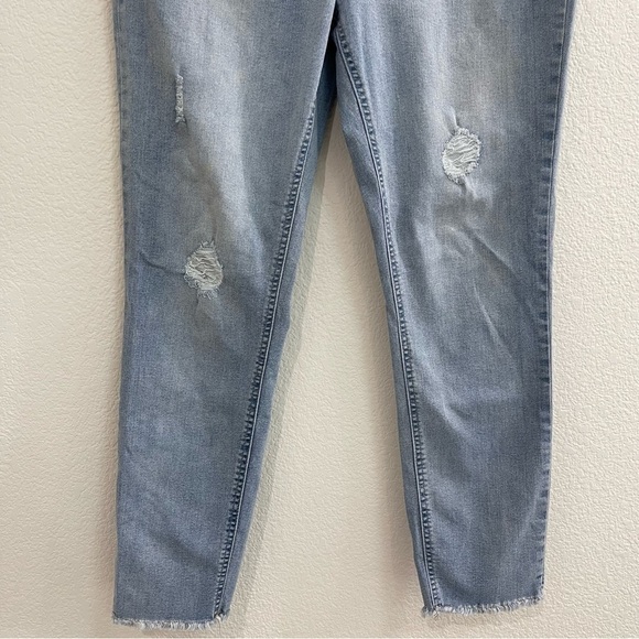 BUFFALO DAVID BITTON Rip & Repair Mid Rise Raw Hem Skinny Jeans in Light Blue - Picture 9 of 10